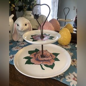 Vintage Russel Wright Steubenville painted Roses 2 Plate CakeTier Mid-Century
